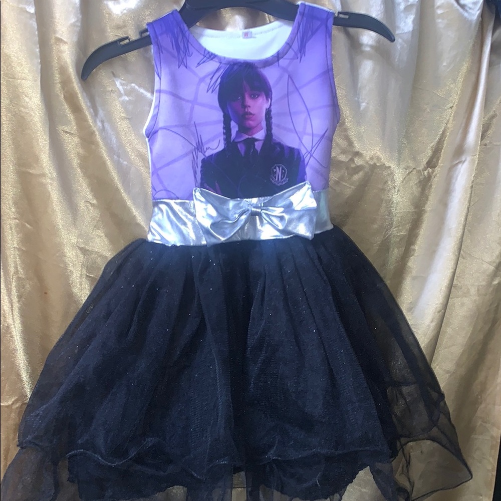 Charming Purple and Black Kids Wednesday Addams Dress
